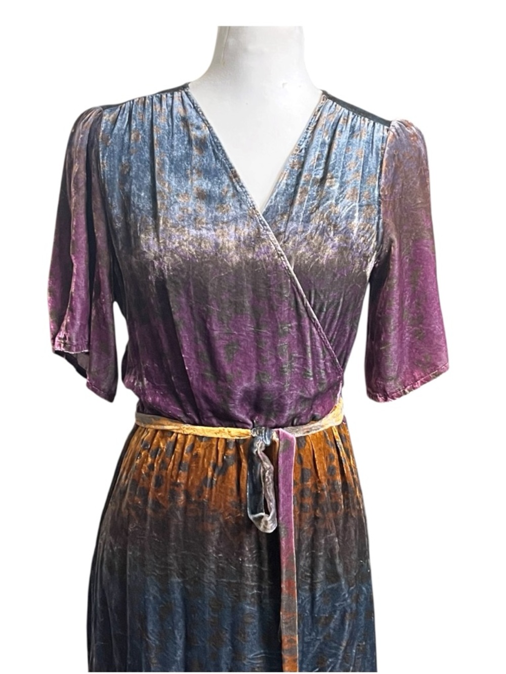 Johnny Was Ombre Cheetah Velvet Wrap Dress Women’s Small Boho Evening Glam - Picture 3 of 8